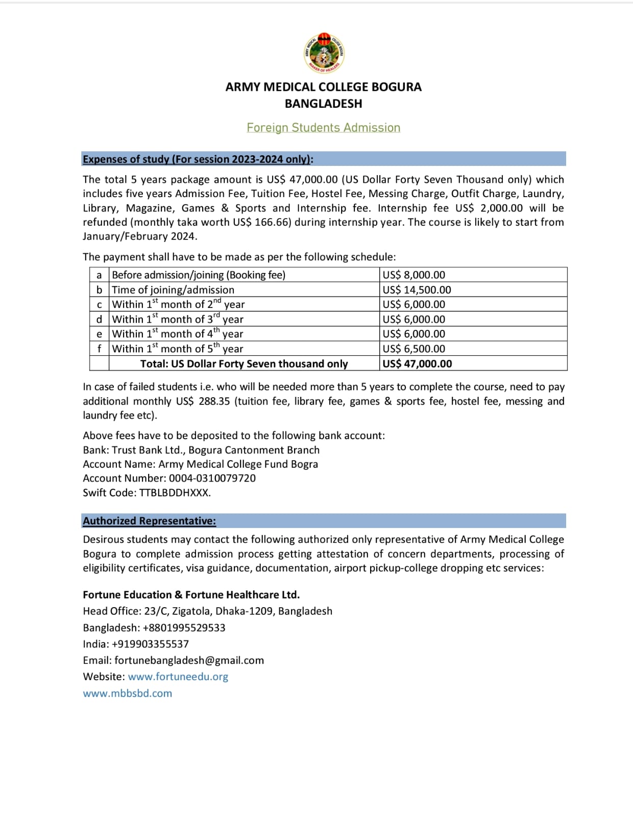 AMCB Fees Structure